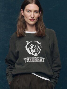 NWT The GREAT College Sweatshirt Washed Black with Bear Graphic